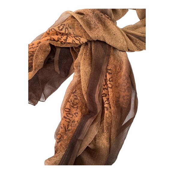 Vtg Brown Animal Print Crinkle Scarf 100% Viscose India 70x42 - Picture 3 of 6
